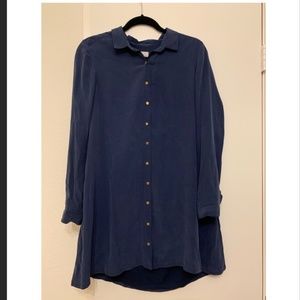 Sezane navy silky shirt dress